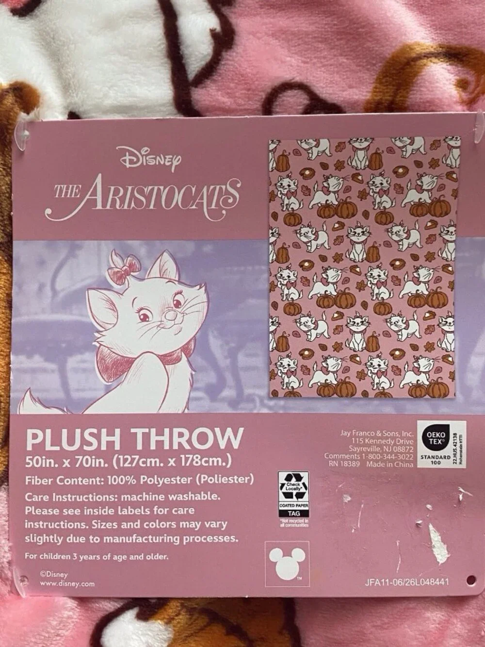 Disney Aristocats Marie Autumn Fall Pumpkins Soft Throw Blanket 50